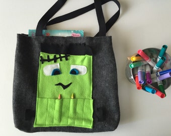 Frankenstein Kids Coloring Tote Crayon Bags Monster Tote Kids Tote Child's Gift Monster Art Tote Bag for Kids Monster Bag Kids IPad bag