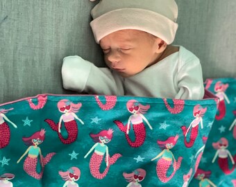 Fucsia Mermaid Baby Blanket Baby Shower Gift Mermaid Blanket Sea baby blanket Nautical Nursery Toddler Flannel Blanket Mermaid Nursery Ocean