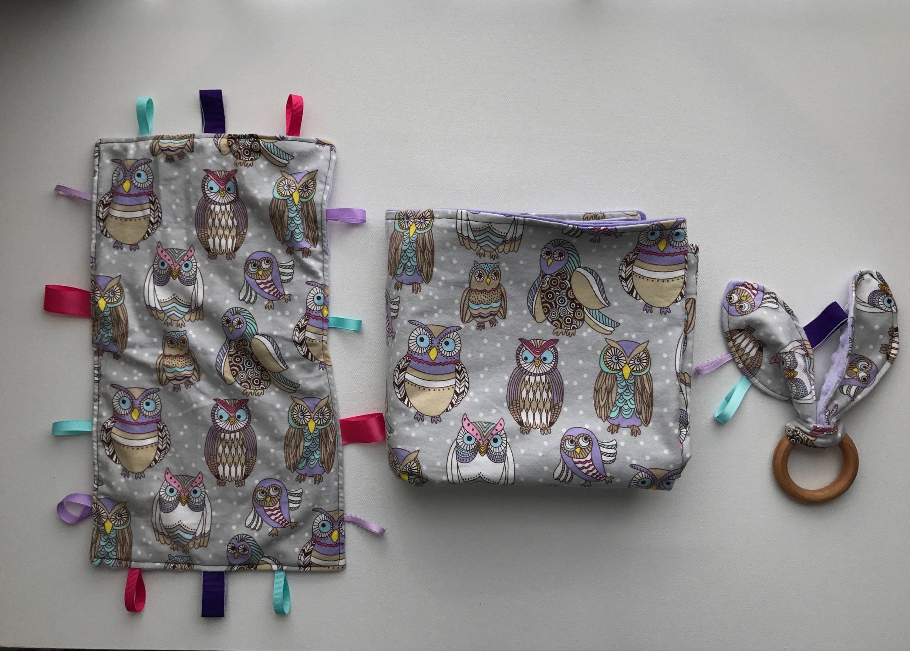 Owl Baby Blanket Set Woodland Animals Flannel Blanket Baby girl Gift Woodland Animals Forest Animal