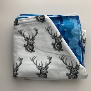 Blue Camo Deer Baby Blanket baby boy blanket camo Woodland Blanket Forest baby blanket Hunting Nursery Flannel Blanket hunting baby camo