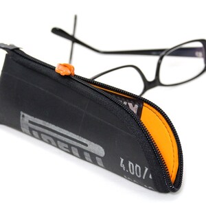 Reading glasses.Tube Upcycled glasses case made from motorcycle hose orange