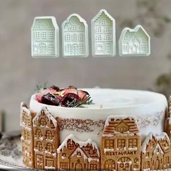 Holiday theme village theme gingerbread theme cookie cutters set of 4