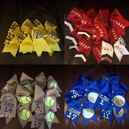 Softball Team Bows Sport Bows Team Ponytail Softball Team Etsy