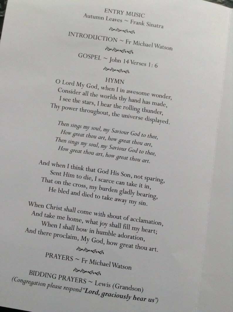 Funeral Order of Service Program Hymn Sheet Memorial Book Etsy