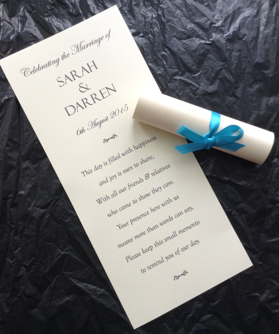 75 Personalised Wedding Favour Scrolls 5 Poems 5 Styles Without