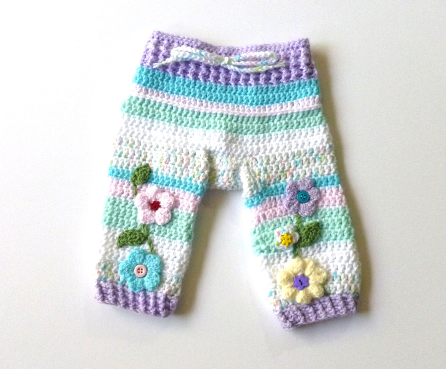 Baby Girl Crocheted Pants MultiPastel Colors with Flowers Etsy
