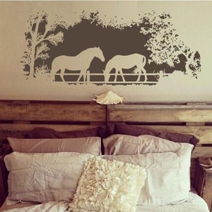 Horses in the Woods Silhouette Vinyl Wall Decal - Nature Scene Wall Sticker