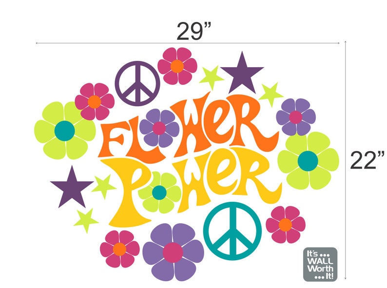 Retro Flower Power Vinyl Wall Decal Dorm Or Teens Room Etsy