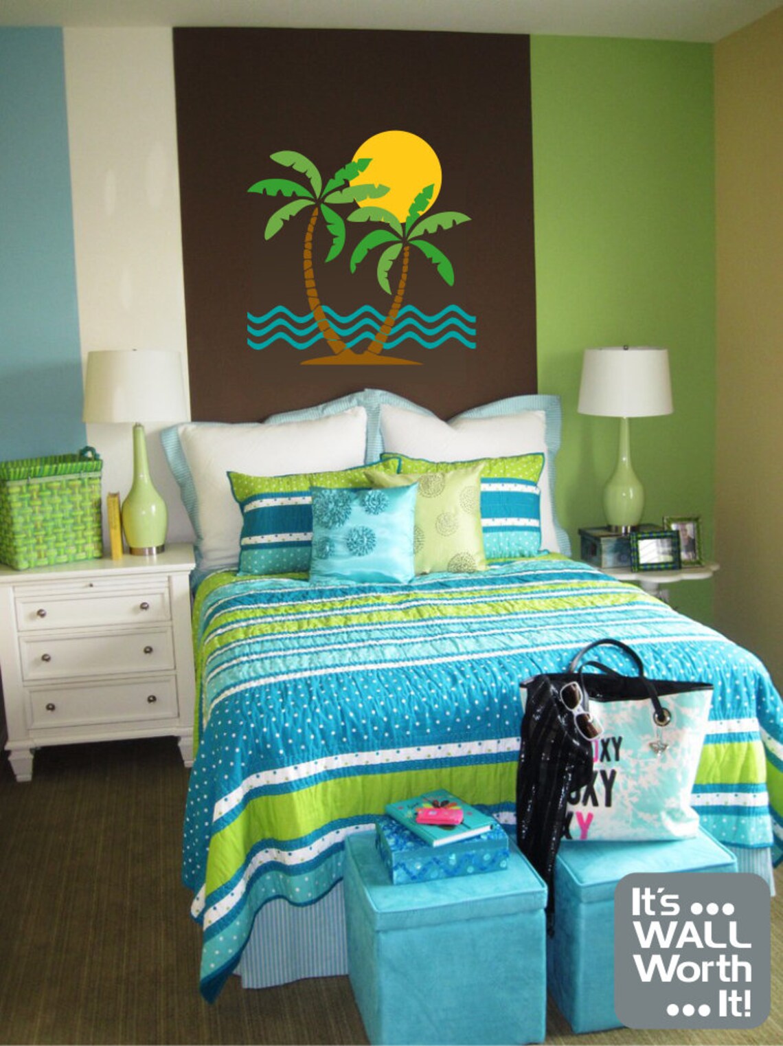 Palm Tree With Sun Vinyl Wall Decal Tropical Room Wall Decal Etsy