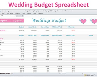wedding planner budget template excel spreadsheet wedding etsy
