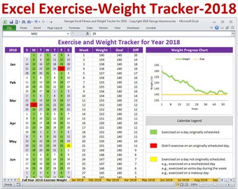 2017 workout and weight tracker in excel year 2017 daily etsy