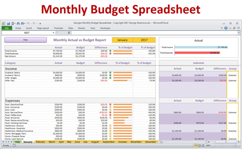 Monthly Bud Spreadsheet Planner Excel Home Bud For