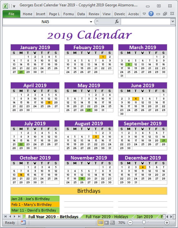 2019 calendar year printable planner excel templates 2019 etsy calendar year 2019 printable