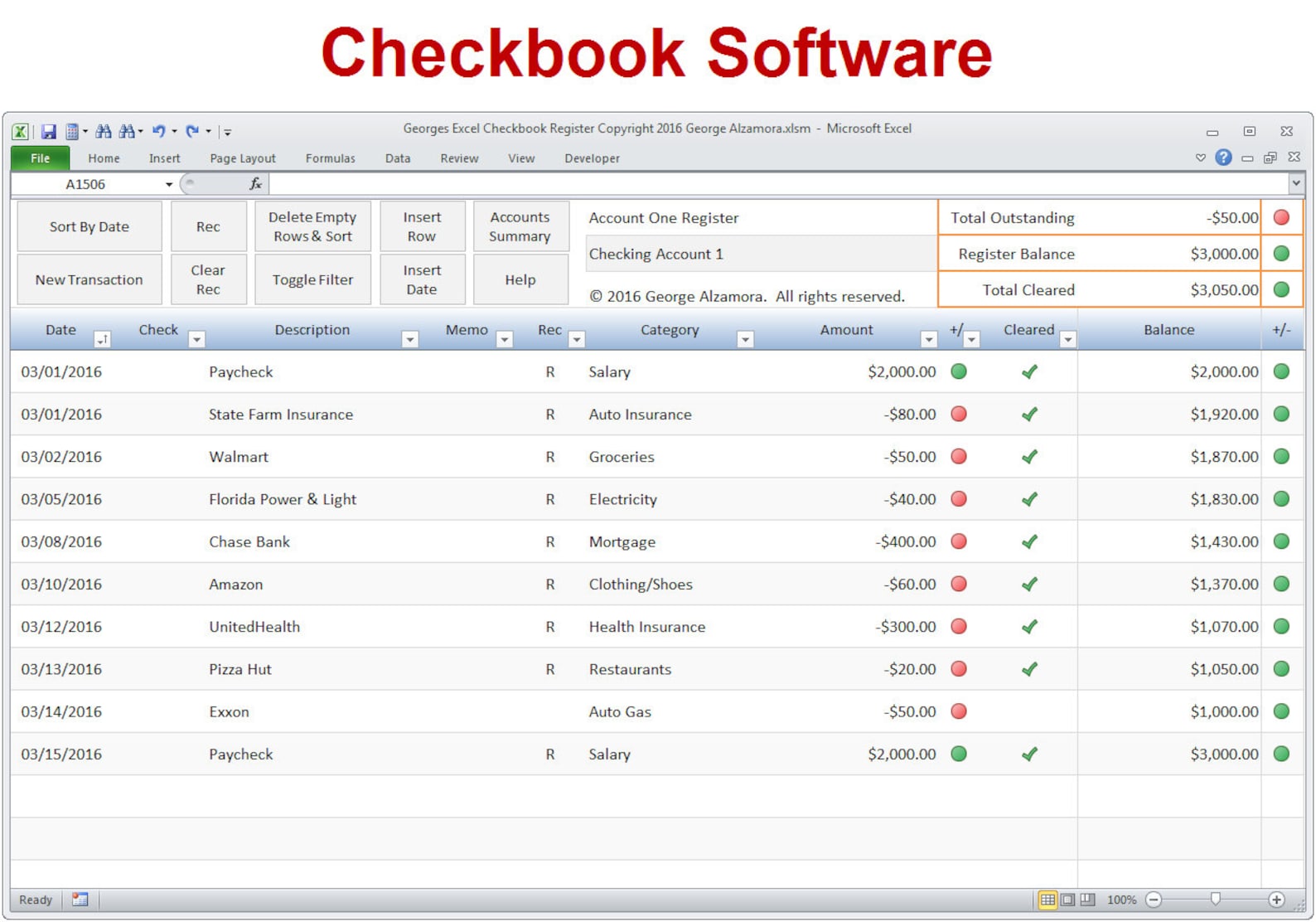 Регистр в excel. Checkbook. excel bank. developer sort.