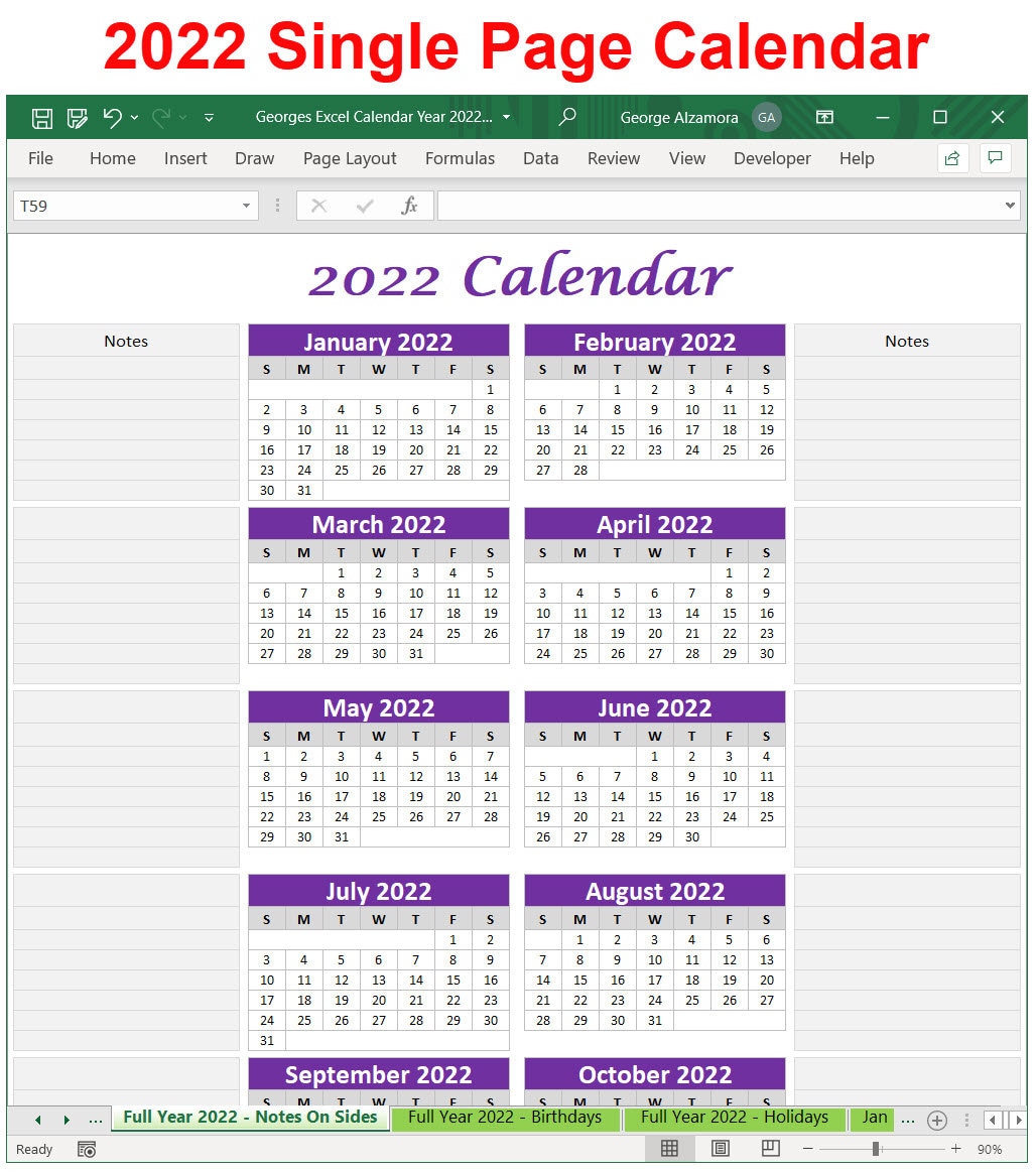 2022 calendar year printable planner excel templates 2022