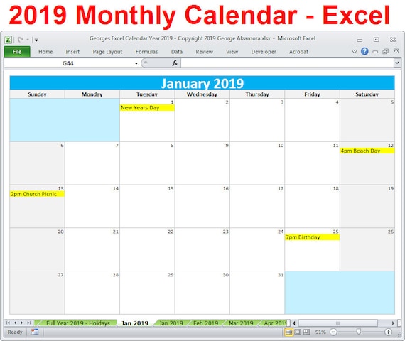 printable 2019 calendar excel templates 2019 one page full etsy yearly planning calendar template 2019