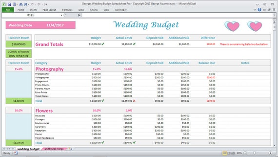 wedding planner budget template excel spreadsheet wedding etsy