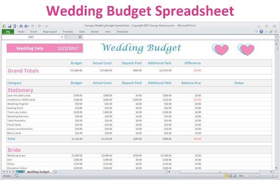 Wedding Budget Spreadsheet Template