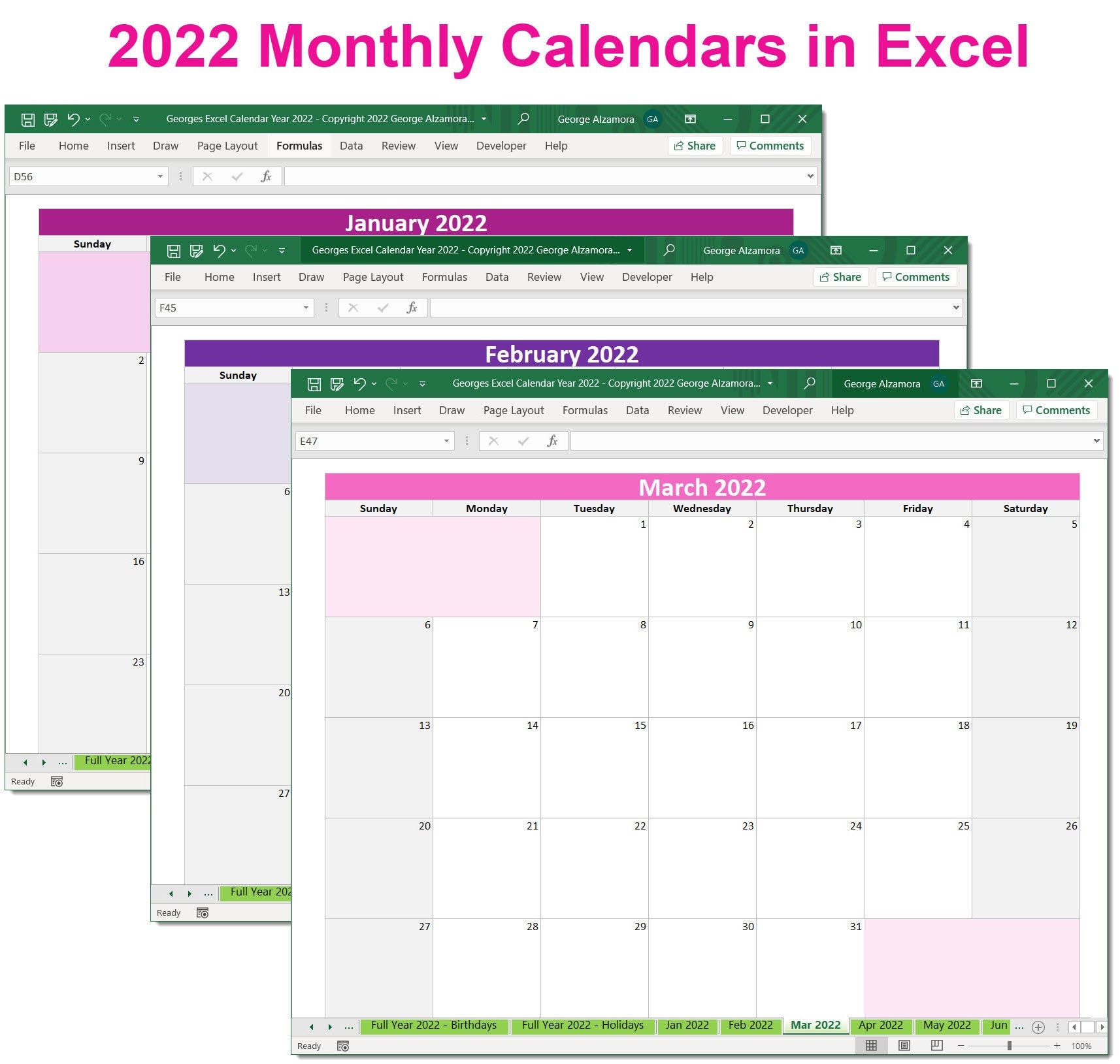 2022 Calendar Year Printable Planner Excel Templates 2022 Etsy