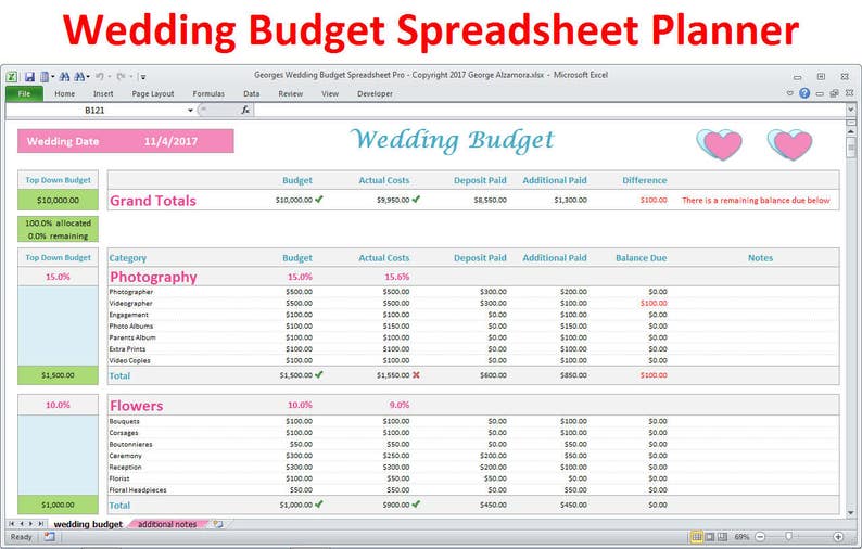 Wedding Planner Budget Template Excel Spreadsheet Wedding ...