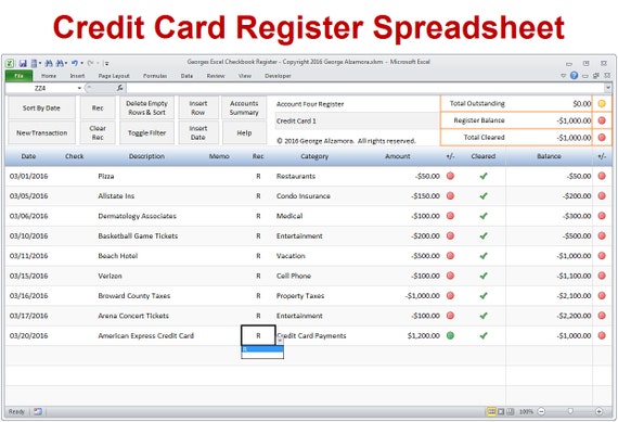 Excel Checkbook Software Checkbook Register Spreadsheet Etsy