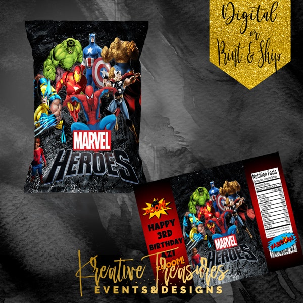 spider Man Birthday Party - Water Proof Label -Digital - Super Hero Chip Bag Custom Chip Bag-Super Hero Treat Bags-Spider Man Favor Bags