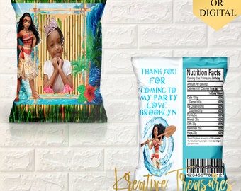 Moana Inspired Chip Bag Party Favor-Custom Chip Bags - Moana Party - Digital - Printable - Assembled-Filled Treat Bags
