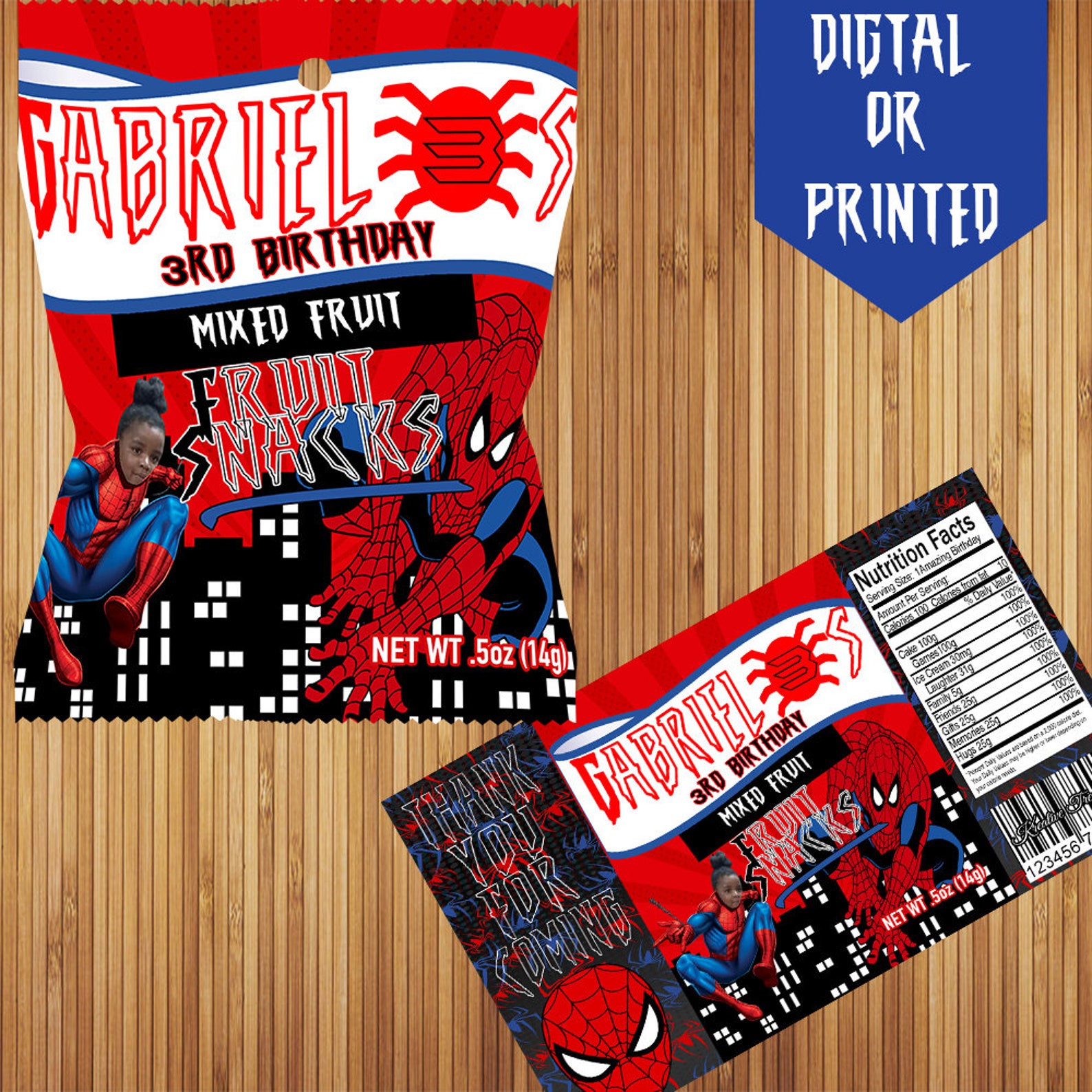 Spider Man Fruit Snacks Favors fruit Snacks Marvel Birthday Etsy