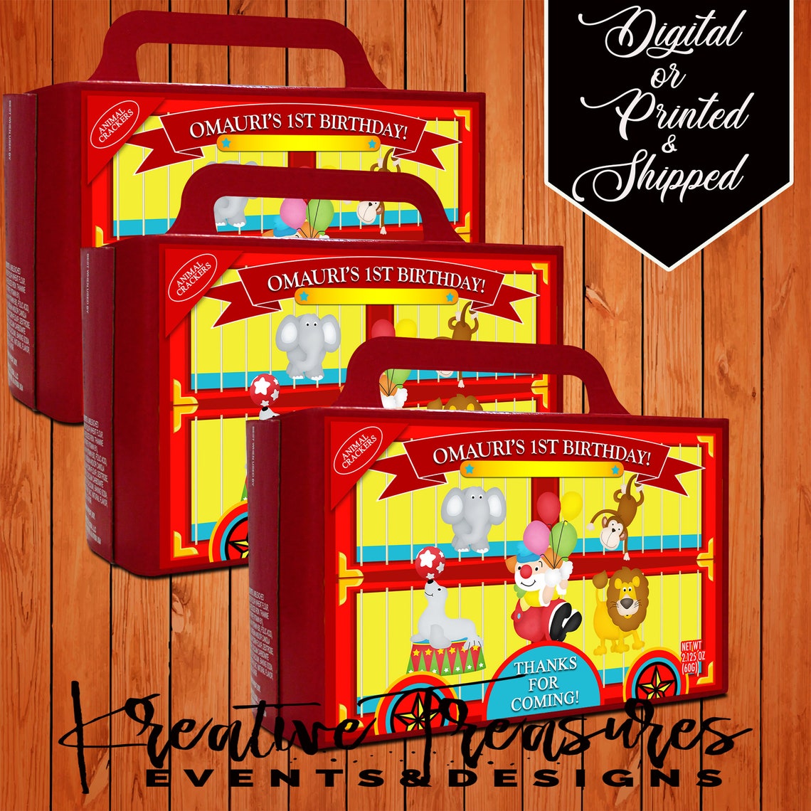 Animal Cracker Box Labels Animal Cookies Birthday Favors Etsy