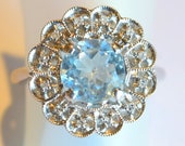 estate 14kwg fashion ring 8mm light blue topaz center w diamonds