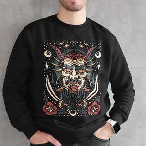 Krampus Sweater Crewneck Sweatshirt - Traditional Art Style Krampus Sweatshirt - Unisex Holiday Sweater - Krampus Christmas Apparel