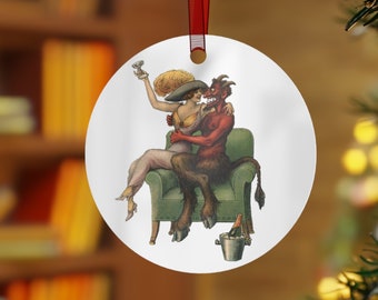 Krampus Ornament Holiday Tree Decor, A Seductive Encounter - Krampu Metal Ornament