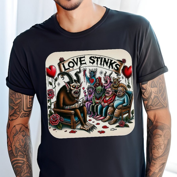 Krampus & Horror Anti-Valentines T-Shirt - Love Stinks Meeting Unisex Cotton Tee