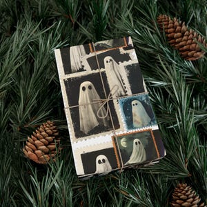 Halloween 2025 Vintage Sheet Ghost Wrapping Paper, Gothic Gift Giving, Gift for Horror Lover image 1