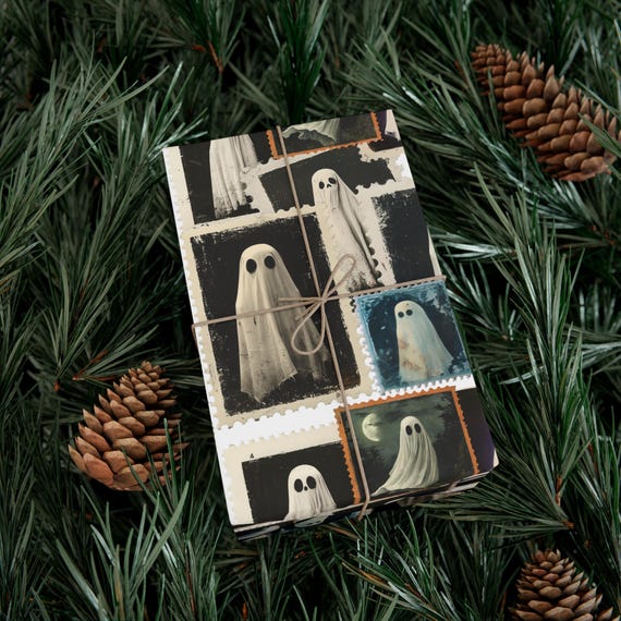 Halloween 2025 Vintage Sheet Ghost Wrapping Paper, Gothic Gift Giving, Gift for Horror Lover