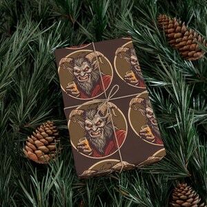 Krampus Drinking Beer - Holiday Gift Wrapping Paper - Unique Christmas Gift Wrap