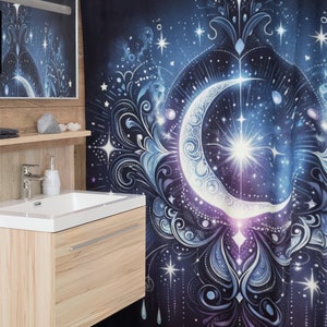 Cosmic Magic Moon Shower Curtain - Mystical Moon and Stars