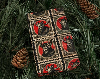 Krampus Collection - Vintage Postage Stamp Traditional Classic Wrapping Paper