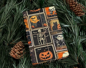Halloween 2024 Vintage Stamp Collection Wrapping Paper, Retro Gift, Horror Theme