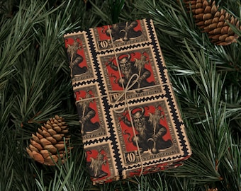 Vintage Gift - Krampus Traditional Postage Stamp Wrapping Paper - Classic Holiday