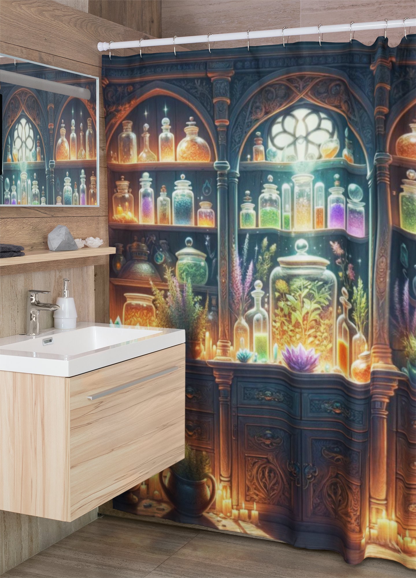 Apothecary Shower Curtain Magic Mystical Bathroom Decor Dark