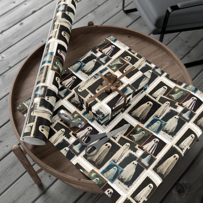 Halloween 2025 Vintage Sheet Ghost Wrapping Paper, Gothic Gift Giving, Gift for Horror Lover image 3