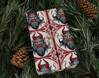 Krampus Traditional Gothic Wrapping Paper - Creepmas Gift Wrap - Creepy Holiday Tradition