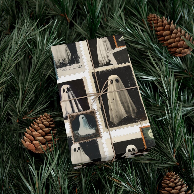Halloween 2025 Vintage Sheet Ghost Wrapping Paper, Gothic Gift Giving, Gift for Horror Lover image 2
