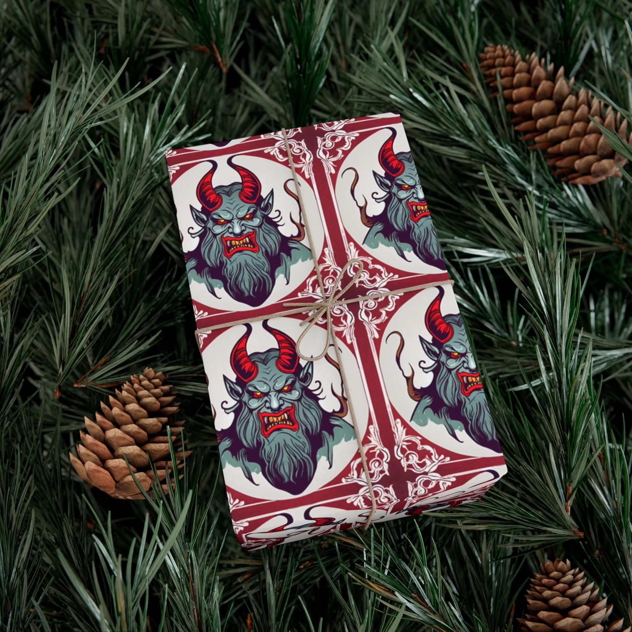 Krampus Traditional Gothic Wrapping Paper - Creepmas Gift Wrap - Creepy ...