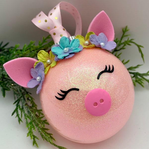 Pretty Pink Pig Ornament, Shatterproof Christmas Ornament