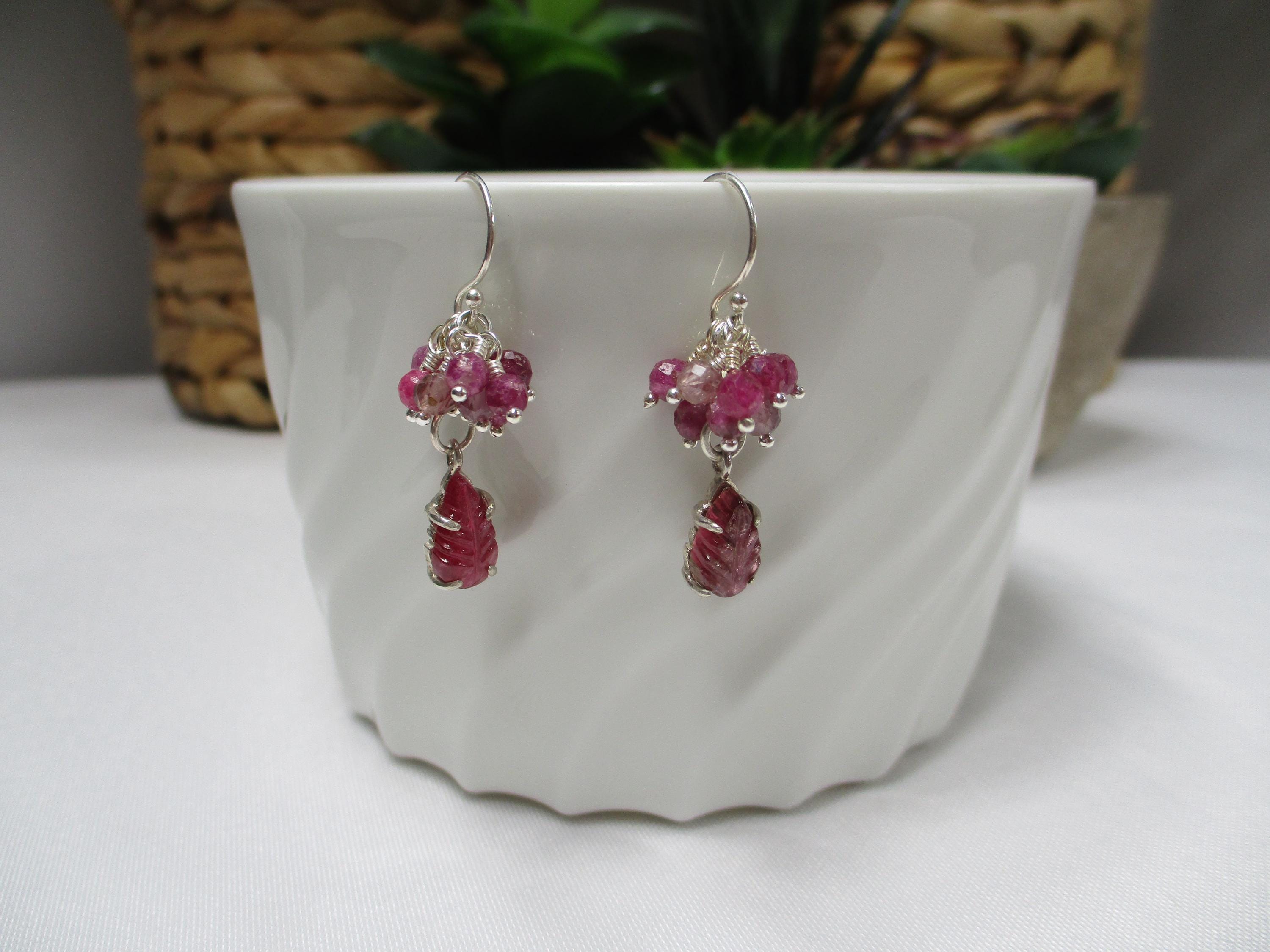 Boucles D'oreilles En Argent Avec Préhnite, Tourmaline Et Spinelle Rose - Modèle 2259