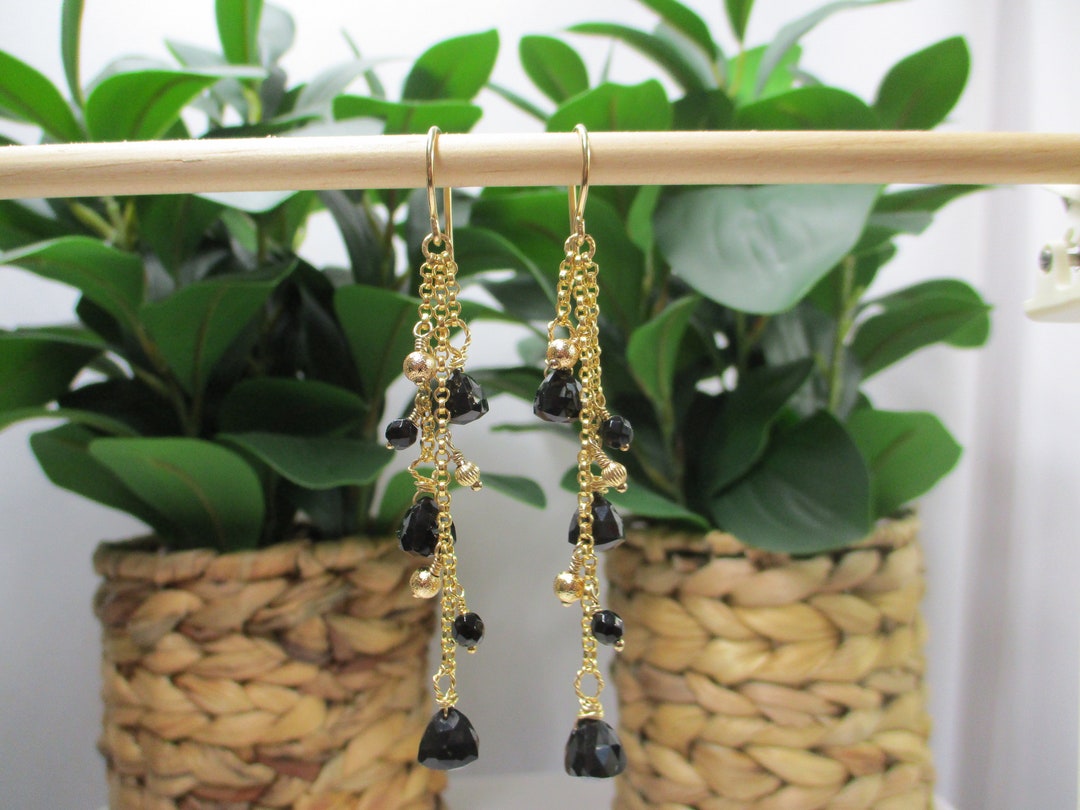 Black Onyx and Gold Dangle Earrings Etsy