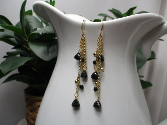 Black Onyx and Gold Dangle Earrings Long Earrings Sparkly Earrings Dangle and Drop Earrings Etsy Canada