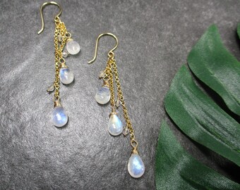 Moonstone, crystal quartz and gold-filled earrings